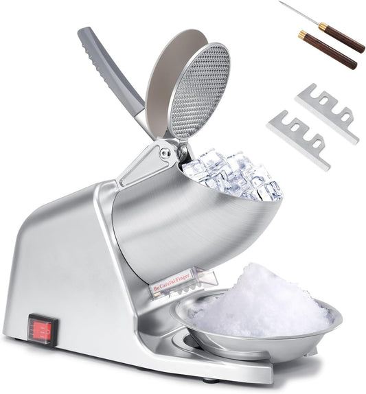 HURMOVAE Dual Blade Ice Shaver Machine Electric, 143 lbs\/hr, 300W Ice Crusher Machine with Extra Blades and Ice Pick for Home and Commercial Use, Shaved Ice Machine, ETL-Listed, Silver