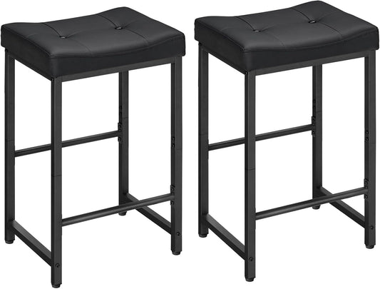HOOBRO Bar Stools,25.4" Saddle Stools with PU Upholstery, Counter Height Stools with Footrest, Kitchen Breakfast Chairs, for Dining Room, Cafe, Bar, Black BB23BY01