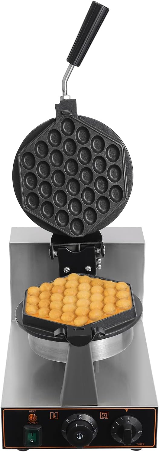 Hexagonal Egg Bubble Waffle Maker, 1300W Commercial Egg Waffle Making Machine, 122-572°F Honeycomb Double Sided Heated Waffles Maker with 180°Rotatable 2 Pans and Bent Handles