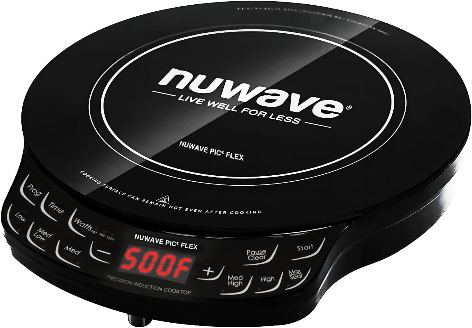 Nuwave Flex Precision Induction Cooktop, 10.25\u201D Shatter-Proof Ceramic Glass, 6.5\u201D Heating Coil, 45 Temps from 100°F to 500°F, 3 Wattage Settings 600, 900 & 1300 Watts, Black