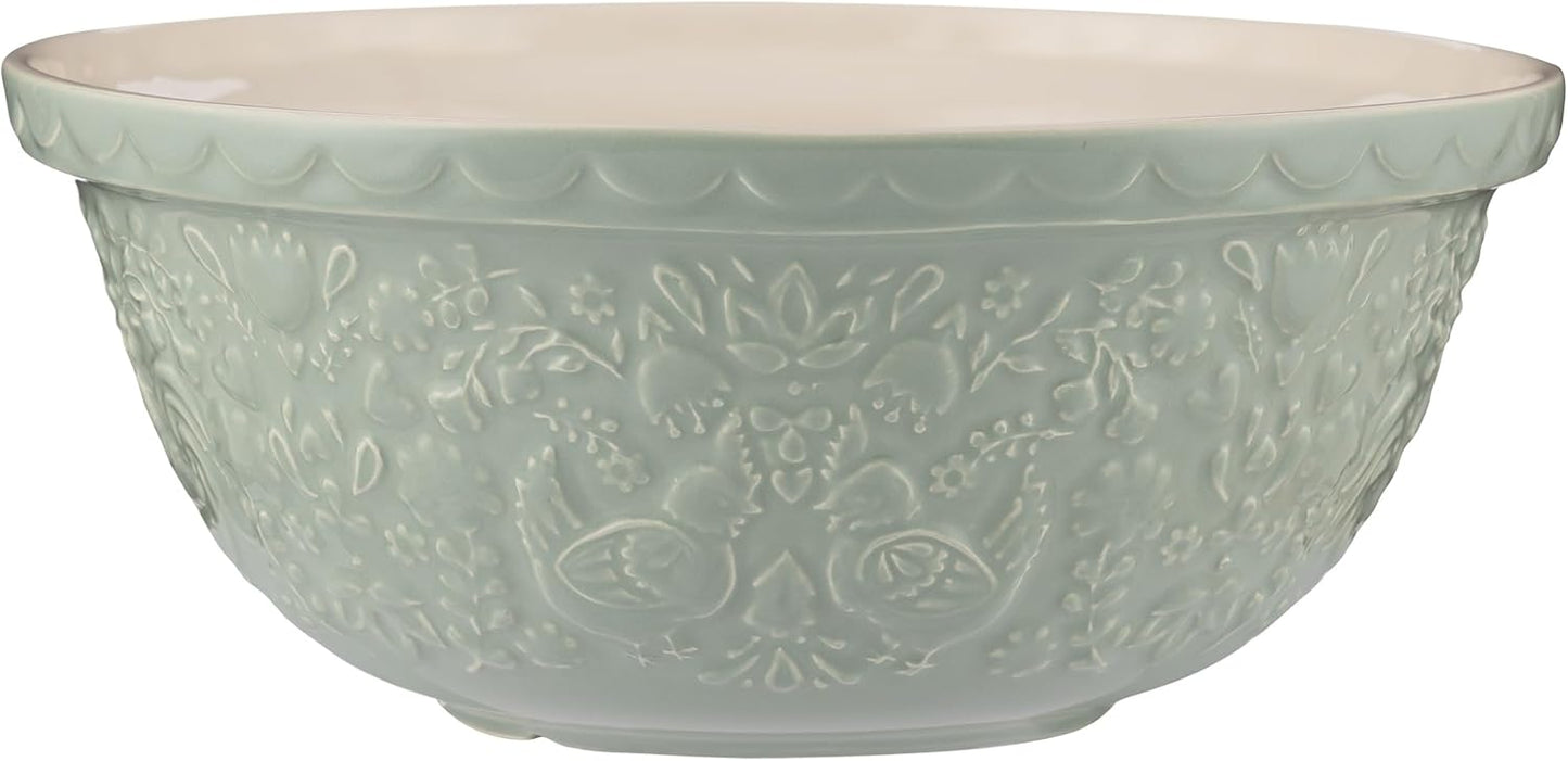 Mason Cash Home to Roost Mixing Bowl | 29cm Earthenware Bowl with Embossed Hen & Cockerel Design | 4L Capacity | Classic Bakeware for Dough, Pastry & Cake Mixing | Dishwasher & Freezer Safe