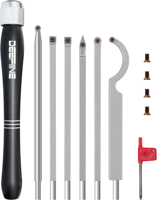 Carbide Wood Lathe Turning Tools, Quick Replacement Turning Tools Kit, Full Size Rougher And Finisher Swan Neck Hollowing Tools For Woodturning(7pcs black)