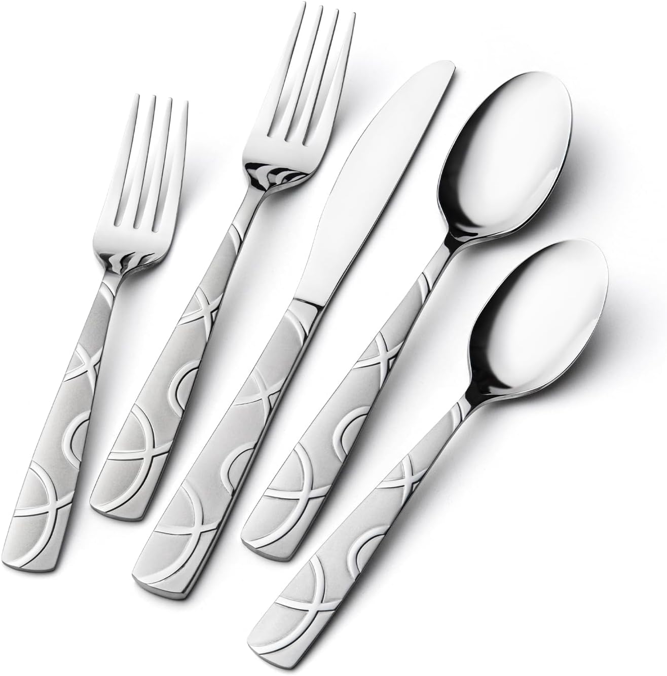 HIKAA 40PCS Stainless Steel Silverware Set, Modern Flatware Set for Kitchen, Mirror Polished Cutlery Set with Forks, Spoons and Knives，Dishwasher Safe