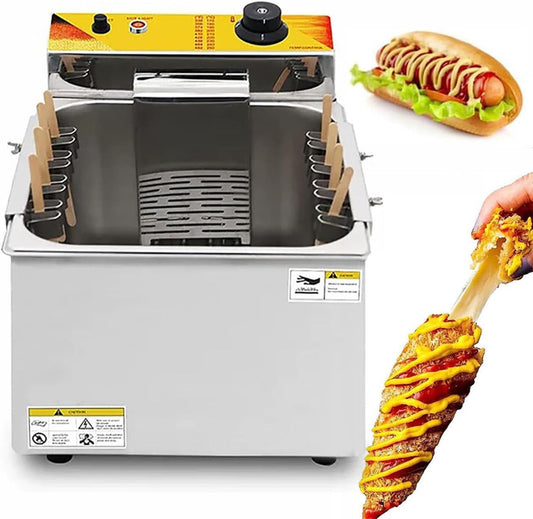 Commercial Deep Fryer, 12L Automatic Cheese Hot dog Sausage Grill Stove Sticks Fryer, 12L Large Capacity Electric Deep Fryer with 50-200℃ Adjustable Temperature