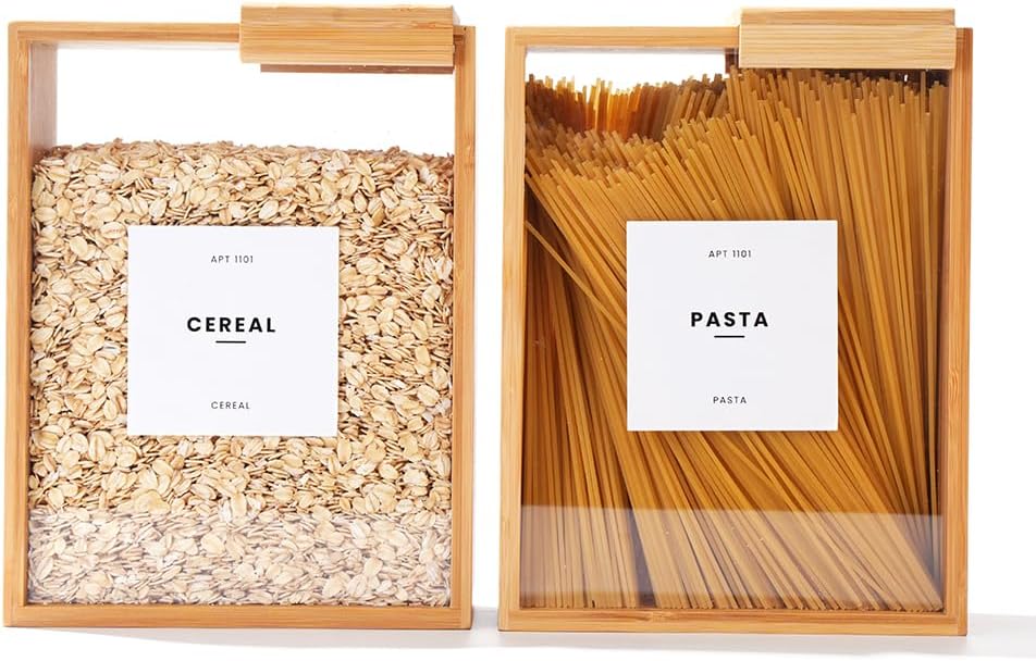 Food Dispenser 2L | Kitchen Organizers and Storage | Food Containers & Cereal Dispenser for Pantry Organization And Storage Container | Cereal, Rice, Flour, Snack (Bamboo, 2) (Glass, 2)