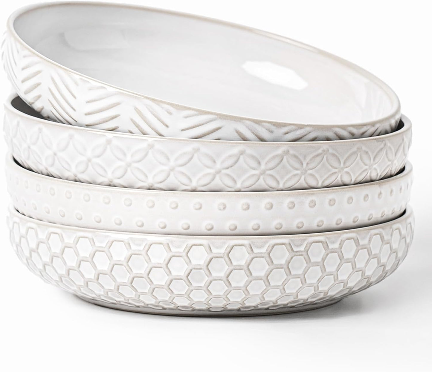 FOBENTA Embossed Ceramic Pasta Bowls, 42 oz Bowl Plates Set,9-Inch Large Serving Bowls Set of 4, Perfect for Pasta, Salad, Fruit, Sturdy&Stackable, Microwave & Dishwasher Safe