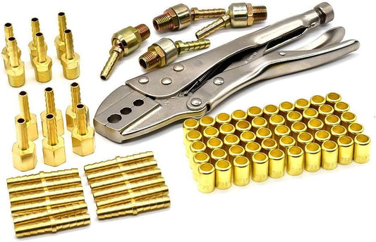 Interstate Pneumatics H4FK Hose Repair Kit with Crimp Tool (For 3/16 Inch, 1/4 Inch ID Hose)