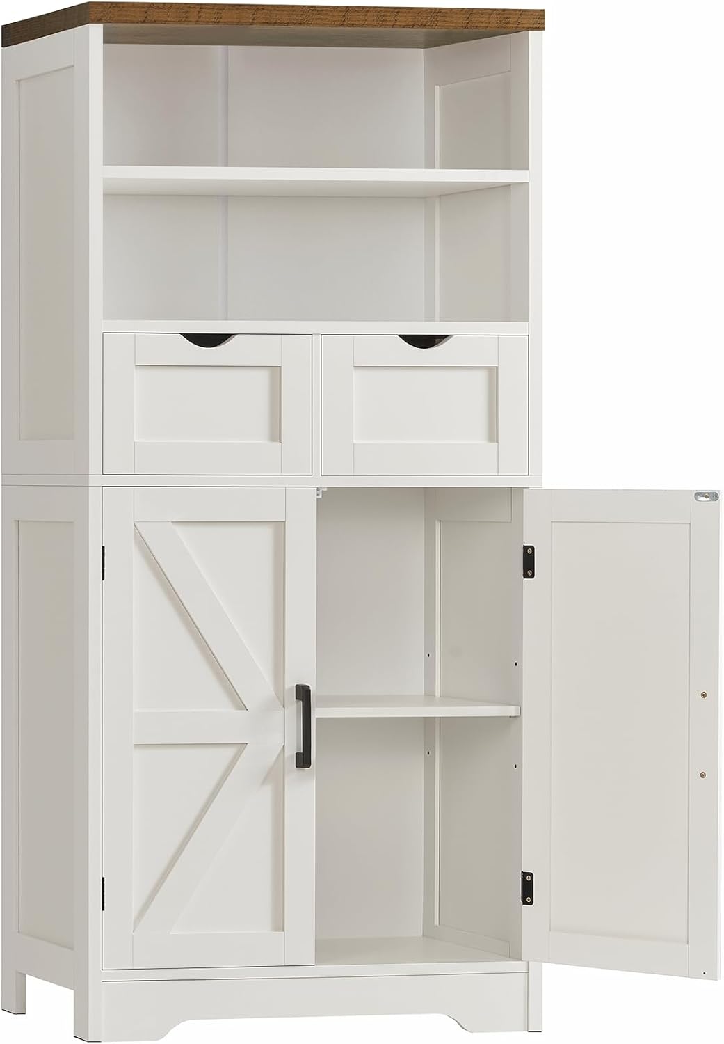 TEENFON Storage Cabinet with Doors & 2 Drawers, Kitchen Cabinet with Adjustable Shelf, Farmhouse Storage Cabinets for Living Room, Entryway, Home Office, White
