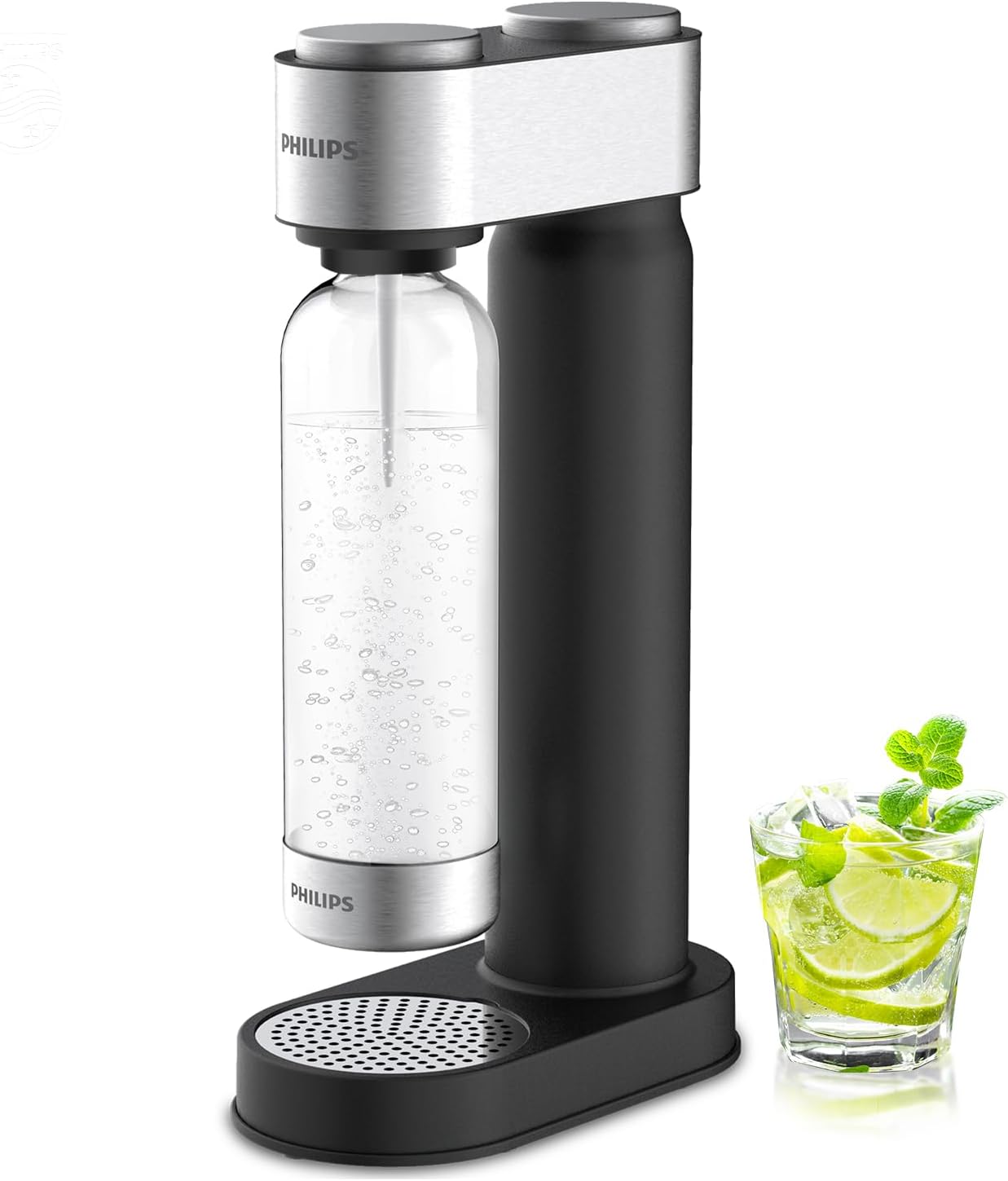 Philips Soda Streaming Machine, Stainless Sparkling Water Maker Easy Install with Quick Twist 1L PET Carbonating Bottle, Soda Maker Compatible with 60L CO2 Carbonator (NOT Included), ADD4902BKOQ\/37
