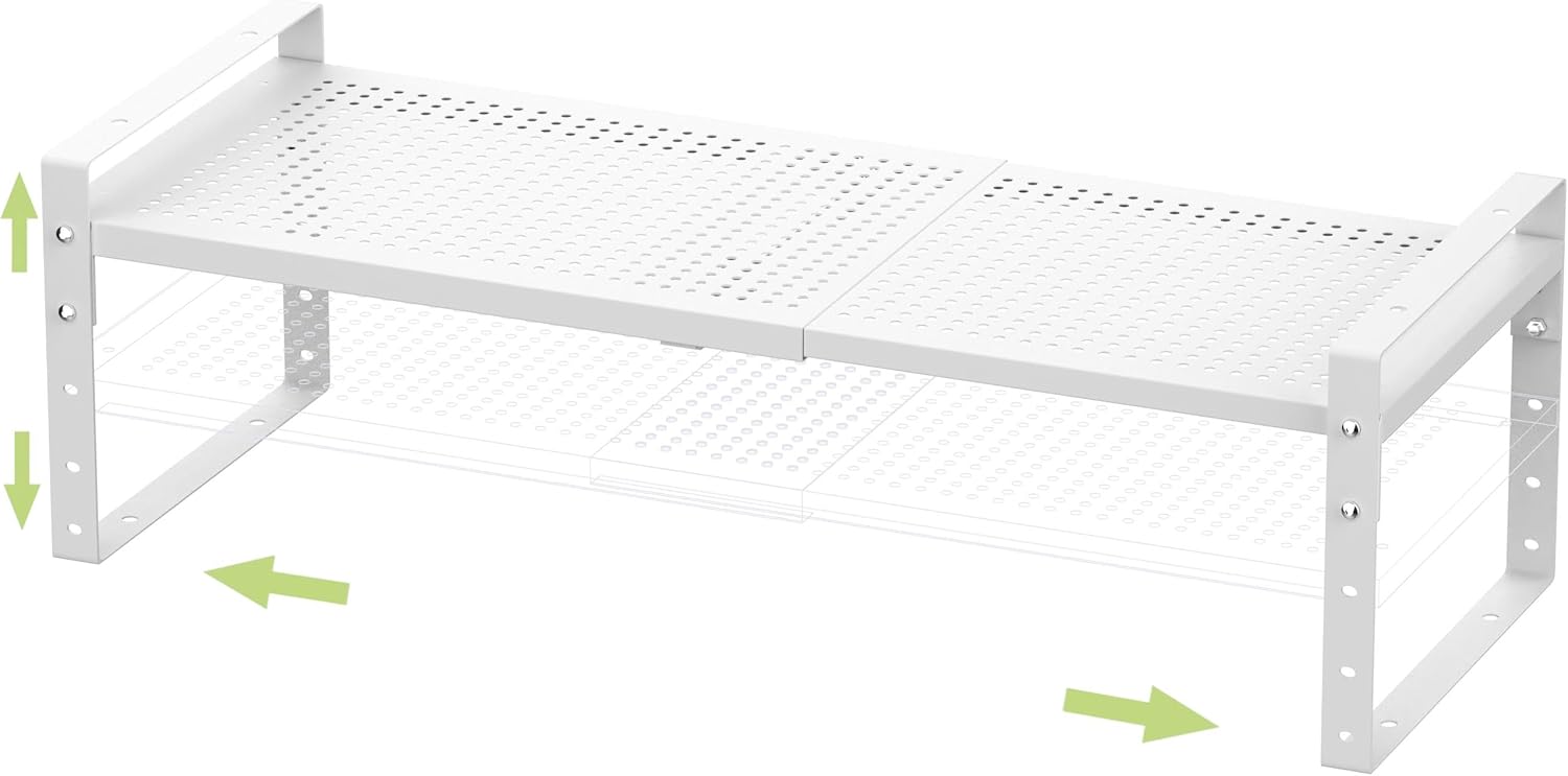 Jojocross Expandable Stackable Aadjustable Shoe Rack Pantry Shelf for Kitchen Cabinets Counter Shelves Countertop Cupboard Storage Solution,Sturdy Heavy-Duty Metal Construction(1Pack\/White\/Large)