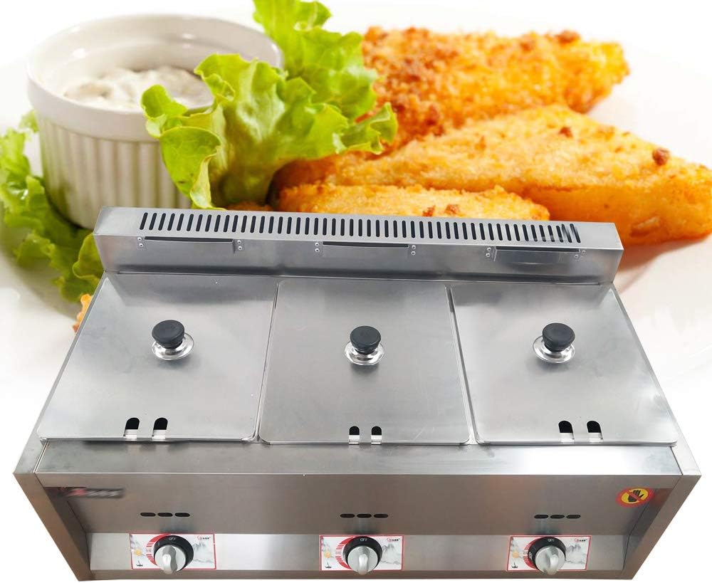 4.8 Gal Commercial Gas Deep Fryer with 3 Tank, Propane Deep Fryer/Countertop Propane Gas Fryer for Home Restaurants Chicken Wings Chips Frying (US Stock)