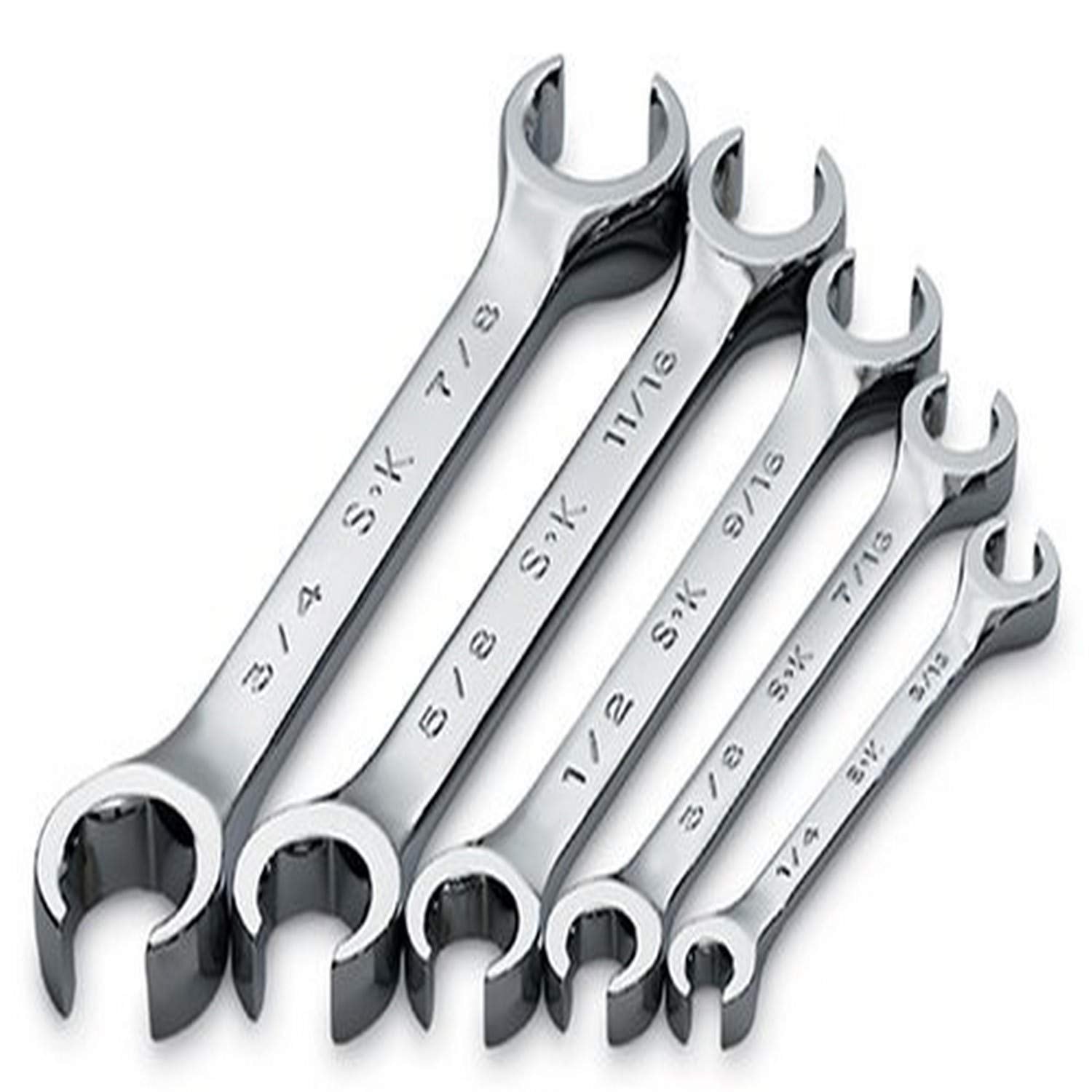 SK Tools USA 6 Piece Flare Nut Wrench Set, 6 Point, SuperKrome®, 1/4" to 7/8" | 381