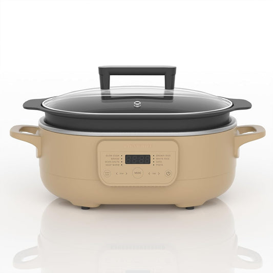 MAGNIFIQUE 6 Quart Multi-Cooker, with 8-in-1 Casserole Programmable Slow Cooker, Dutch Oven, Pasta, Wooden Spoon, Nonstick, Oven Safe Pot to 500°F Brown Sugar
