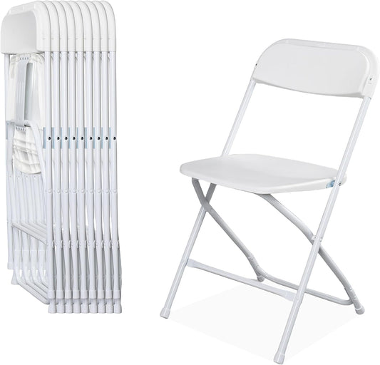 OLLODOT 10 Pack White Folding Chairs with 350-LBS Capacity, Foldable & Portable Indoor Outdoor Chairs, Portable Commercial Seat with Steel Frame for Office, Party, Events, Wedding, Kitchen &Dinning