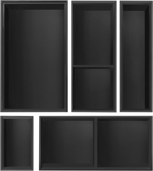 Bxngjuj Bamboo Drawer Organizer, 5-Piece Silverware & Kitchen Organizer Set with Removable Dividers for Kitchen, Utensils, Bathroom, Office, Makeup (Black)