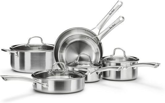 Stainless Steel Cookware Set,Tir-Ply Pots and Pans Set,10 Pcs Stainless Steel Induction Kitchen Cookware Sets,PFOA Free, Frying Pans,Saucepans,Saute Pan & Stock Pot,Compatible with All Cooktops