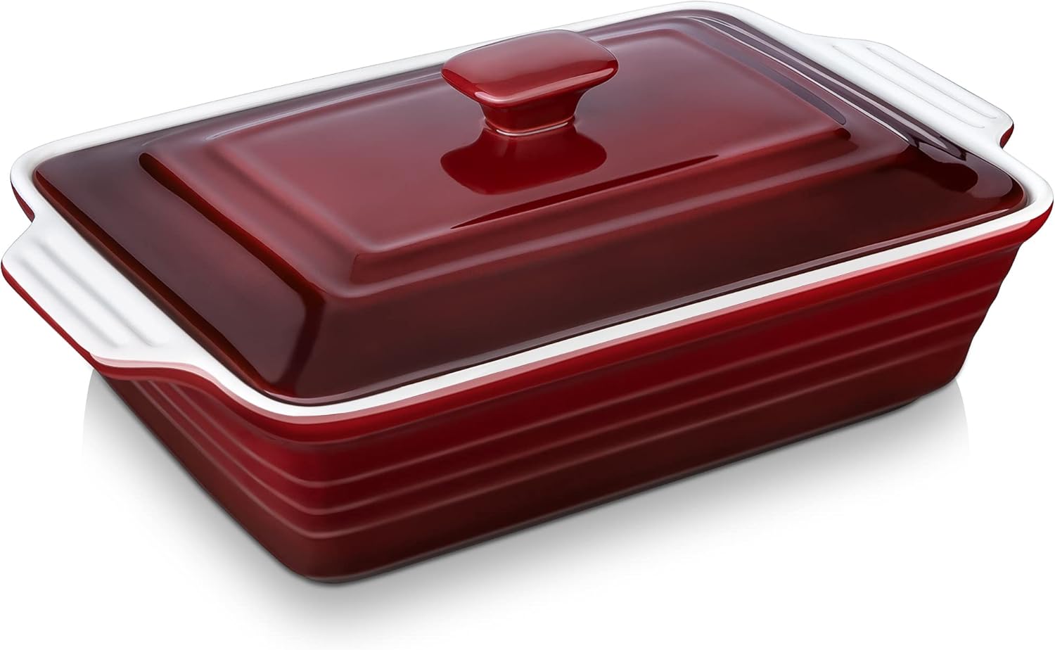 LOVECASA 4.5 Quart Ceramic Casserole Dish with Lid, 9x13 Baking Dish for Oven, Lasagna Pan Deep with Handles, Stoneware Bakeware, Oven & Dishwasher Safe, Gradient Red