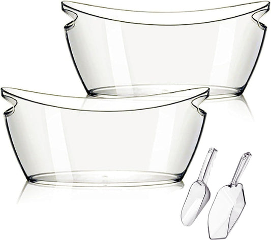 Ice Bucket, 2 PCS 5.5L Acrylic Ice Buckets, Large Beverage Tub for Parties, Mimosa Bar Supplies Beverage Tub and Scoops for Champagne Beer Sparkling Wine Cocktails (2-4 bottles)