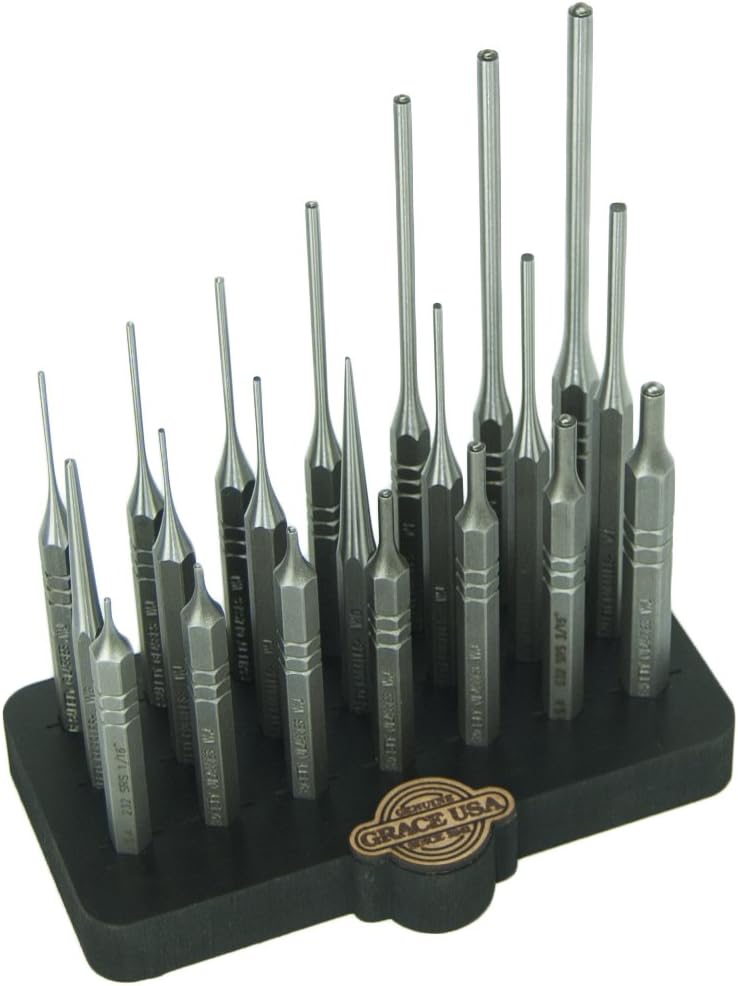 Grace USA - Steel Punch Set with Bench Block (21-Piece) - Gunsmithing - Steel Punches - 21 piece -Gunsmith Tools & Accessories