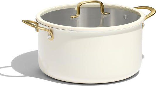 CAROTE 8QT Fully-Clad 3-Ply Stainless Steel Stockpot with Lid Small Kitchen Pot,Outer Ceramic Layer,Even Heating, Fits all stoves,Oven & Dishwasher Safe,Stay Cool Handle,White (PFAS\/PFOA\/PFOS Free)