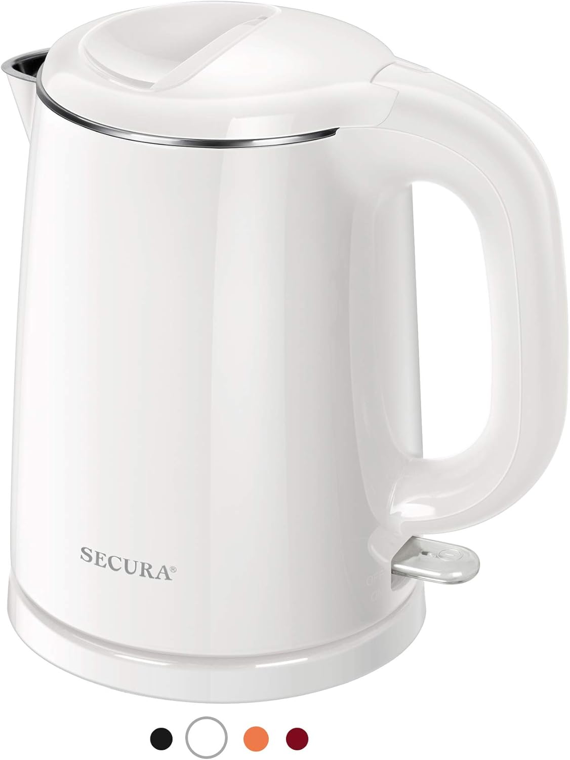 Secura Stainless Steel Double Wall Electric Kettle Water Heater for Tea Coffee w\/Auto Shut-Off and Boil-Dry Protection, 1.0L (White) SWK-1001DW\/HB-K012