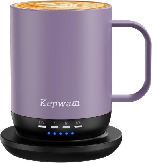 Kepwam Heated Coffee Mug T1-14oz Fast Heating & Longer Battery Life Self Heating Coffee Mug Hot to 149℉ - Touch & App Controlled Mug Coffee and Hot Beverage Warmer, Gifts for Women and Men