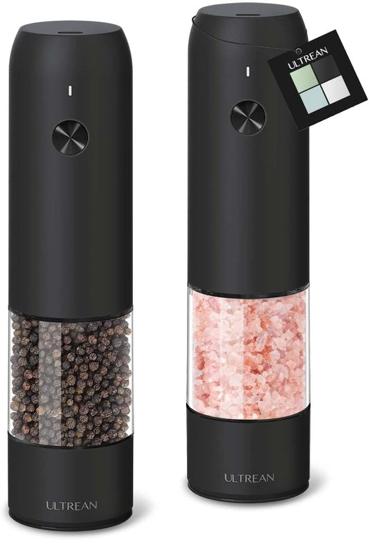Ultrean Pepper Grinder, Rechargeable Salt and Pepper Grinder with 6 Adjustable Coarseness, LED Light, One-Hand Automatic Operation, Black