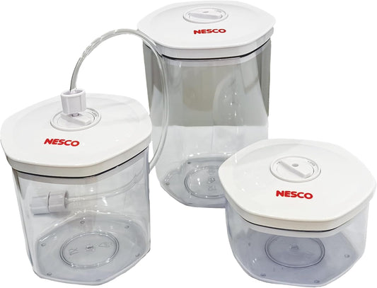NESCO 3-Piece Vacuum Canister Set – BPA-Free Food Storage Containers with Lids, for Marinating, Meal Prep, Pantry Organization, Compatible with Vacuum Sealers