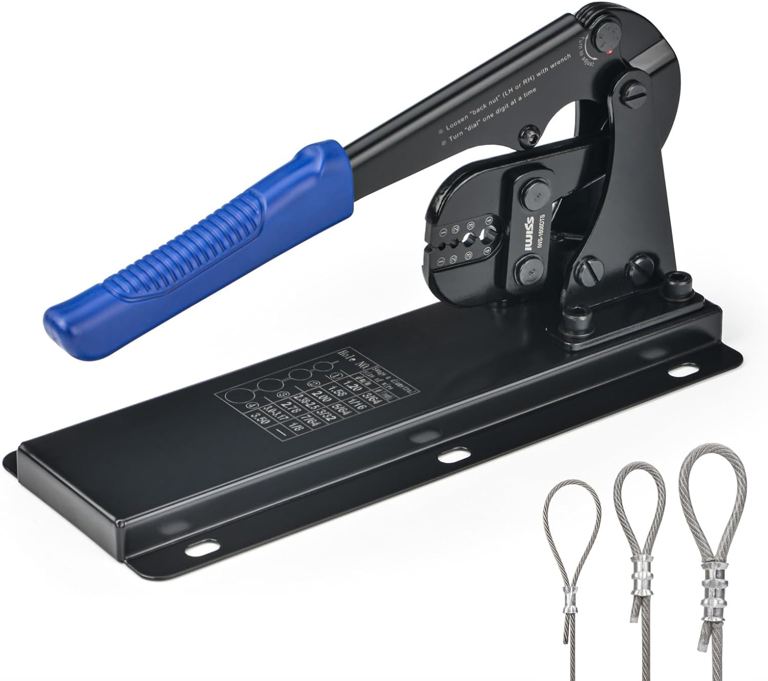 iCrimp Bench Mounted Wire Rope Swaging Tool for Aluminum Sleeves and Annealed Copper Loops from 3\/64 to 1\/8-inch