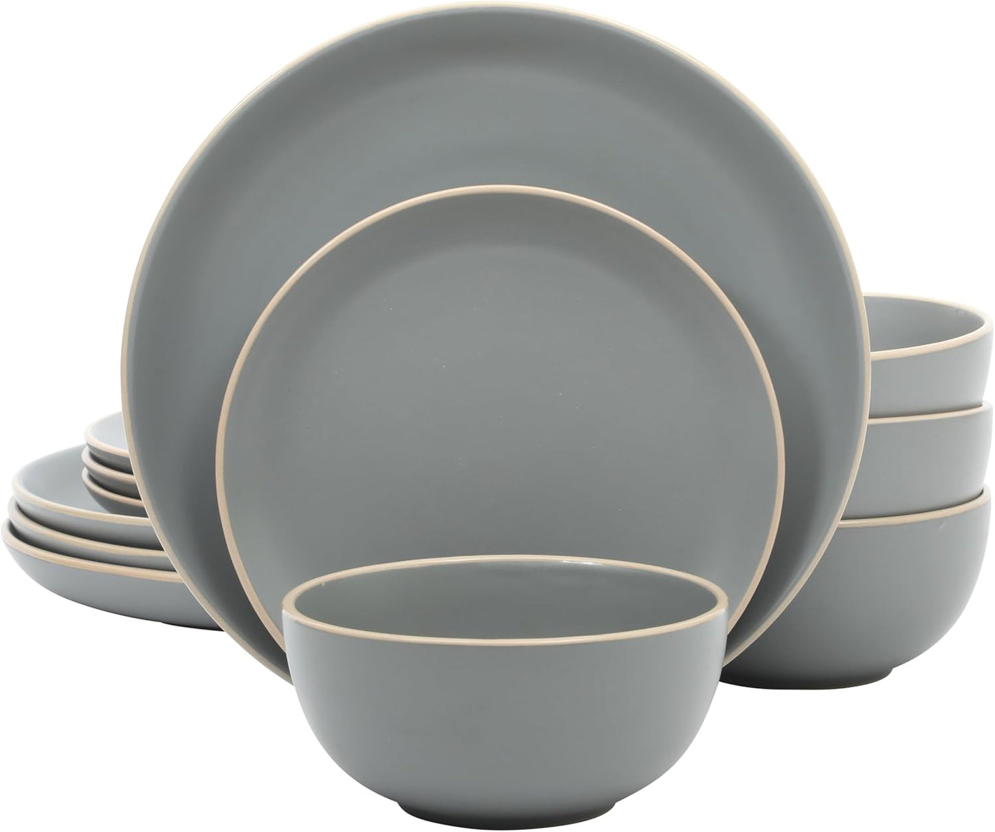 Gibson Home Rockaway 12-Piece Dinnerware Set Service for 4, Grey Matte -