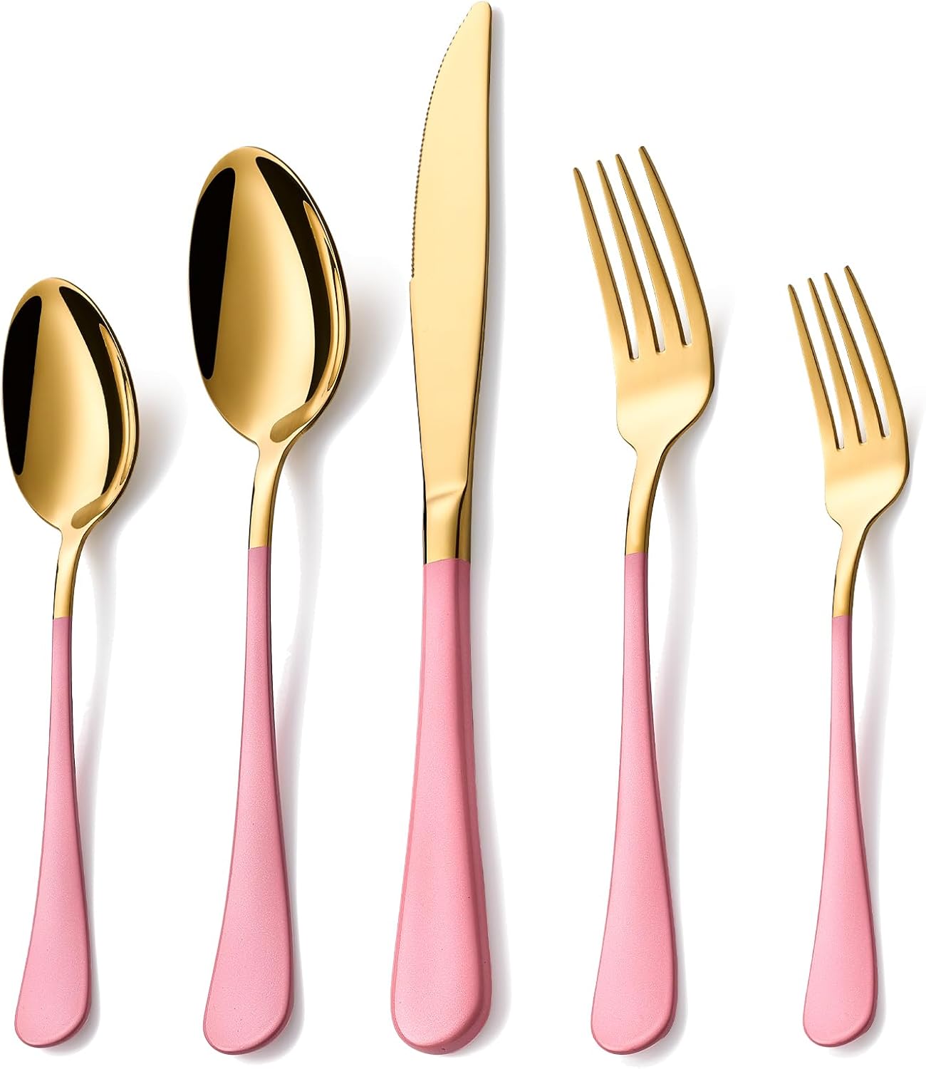 Lekoton 20 Piece Gold and Pink 18\/0 Flatware Utensil Set for 4, Include Dinner Knife,Dinner Forks,Dinner Spoons,Salad Forks,Teaspoons,Silverware Set for 4, Dishwasher Safe