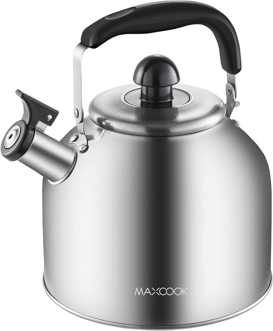 MAXCOOK 4.2 Quart\/4L Stainless Steel Whistling Tea Kettle,Brushed Satin, Suitable to Boiling Water & Tea on Induction Stove, Gas Stove Top