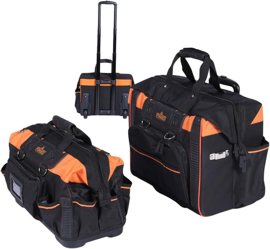 18" Rolling & Duffle Tool Bag - 2 Pack - Portable with Wheels - Water Resistant Fabric - 29 & 15 Pocket Roll Tool Bag for Mechanics, Electricians, Plumbers & Hvac