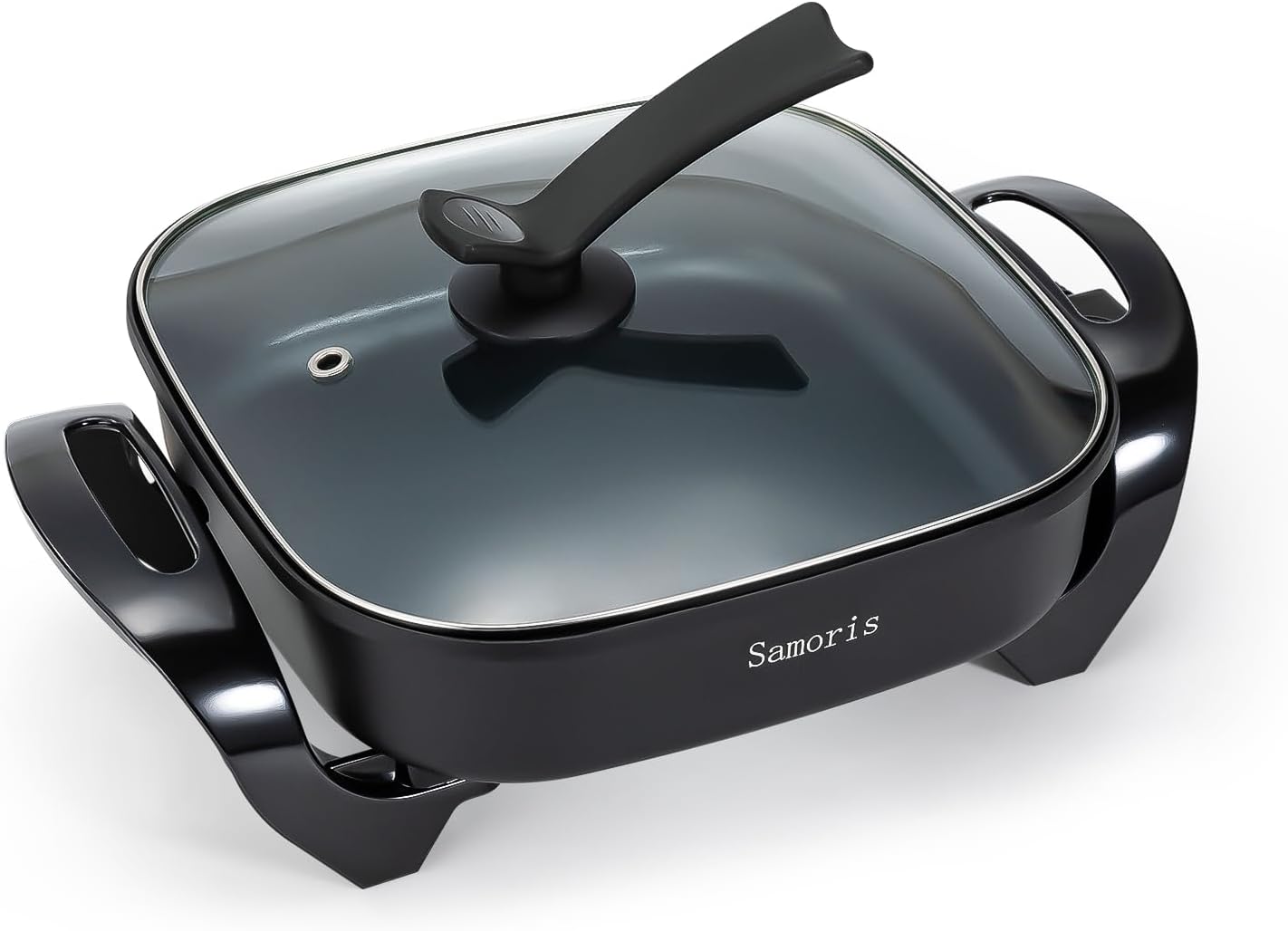 Samoris Non-stick Electric Skillet with Glass Vented Lid, 17inch x 12inch(5 Quart) Frying Pan,Adjustable Temperature, Cool Touch Handles, Quick Even Heating,Scratch Resistant,1500W, Black
