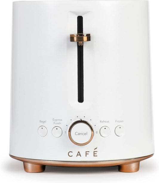 Café Express Finish 2-Slice Toaster | Extra-Wide Slots, Extra Lift for Waffles, Pastries, Texas Toast & More | 4 Pre-Set Functions, 8 Shade Options | Countertop Kitchen Essentials | Matte White