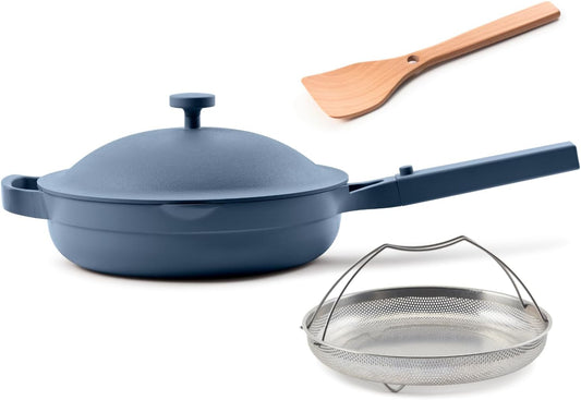 Our Place Always Pan 2.0-10.5\u201D (2.6 Qt) Nonstick, Toxin-Free Ceramic Cookware | Patented 10-in-1 Aluminum Frying & Sauté Pan | Safe for Oven, Induction & All Cooktops up to 450°F | Blue Salt