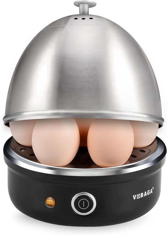 VOBAGA Electric Egg Cooker, Rapid Egg Boiler with Auto Shut Off for Soft, Medium, Hard Boiled, Poached, Steamed Eggs, Vegetables and Dumplings, Stainless Steel Tray with 7-Egg Capacity (Black)
