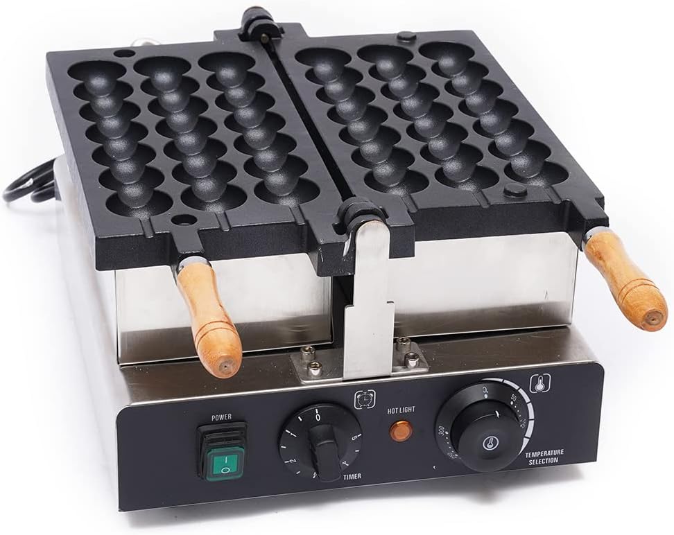 1600W Commercial Waffle Skewer Maker, Stainless Steel Electric Waffle Ball Maker with Non-Stick Baking Tray, Time & Temperature Control, for Restaurant, Bakeries