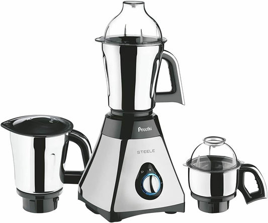 Preethi Steele 3-Jar Mixer Grinder, 550-Watt, Silver