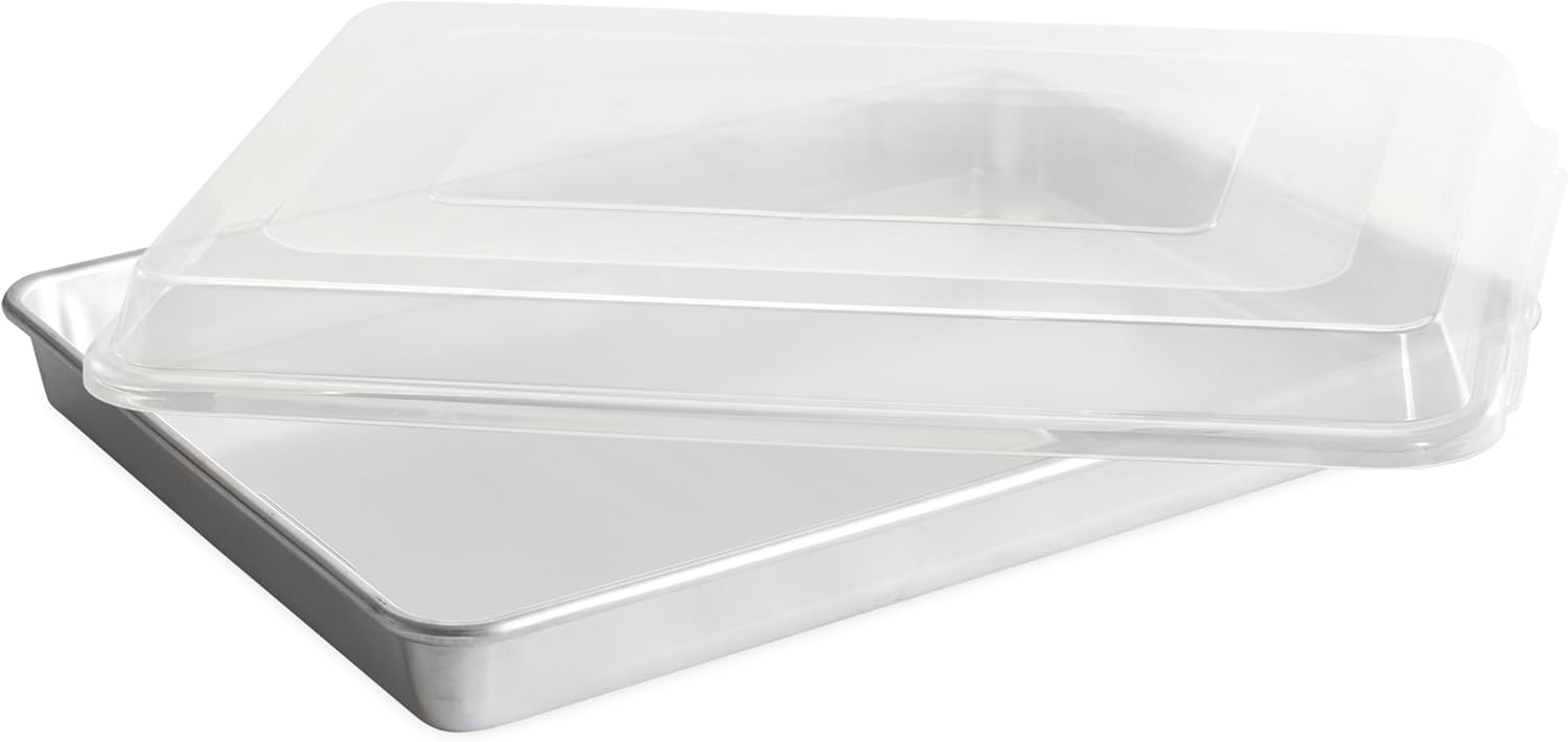 Nordic Ware Extra Large High-Sided Baking Pan, 21.1 x 15 x 2 inches, XL Big baking pan Natural Uncoated Aluminum, Reinforced Steel Rim Prevents Warping, Big Batch with Lid