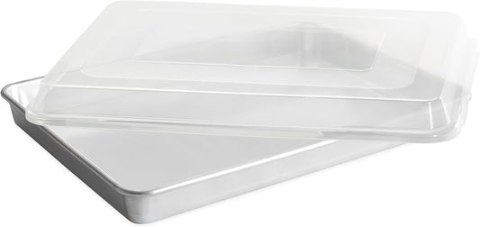 Nordic Ware Extra Large High-Sided Baking Pan, 21.1 x 15 x 2 inches, XL Big baking pan Natural Uncoated Aluminum, Reinforced Steel Rim Prevents Warping, Big Batch with Lid