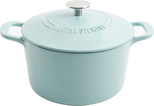 MARTHA STEWART Gatwick 7 QT Enamel Cast Iron Dutch Oven Pot with Lid, Martha Blue