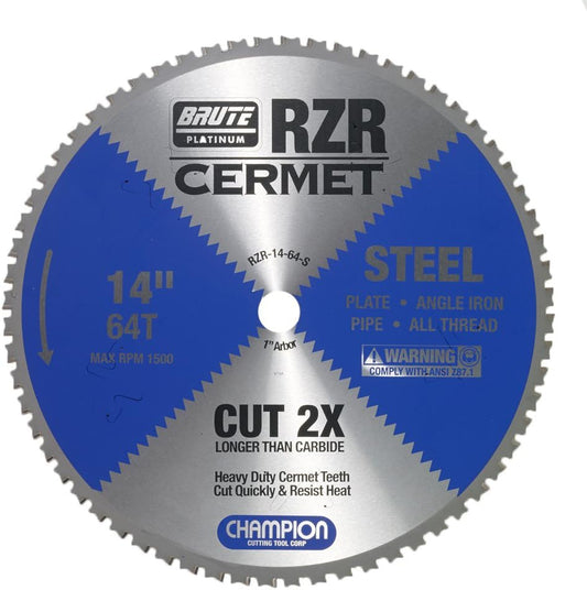 Champion Cutting Tool Corp Circular Saw Blade 14", 64T (RZR-14-64-S)-Cut Steel, Platinum