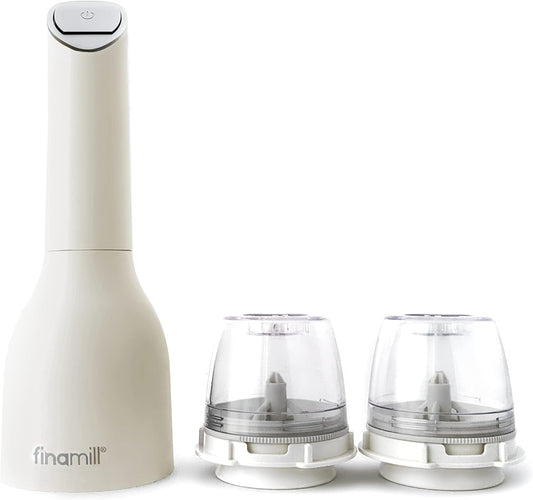 FinaMill\u2019s Award-Winning Battery Operated Salt and Pepper Grinder Set \u2013 Adjustable Coarseness, Ceramic Grinding Elements, LED Light, Perfect for Home Cooking & Gifting \u2013 2 Quick-Change ProPlus Pods