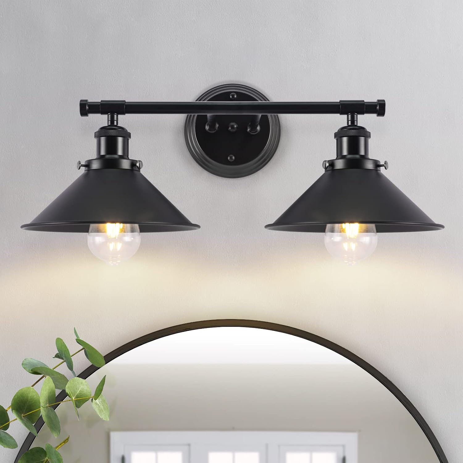 Alynzee 2 Light Dual Purpose Bathroom Vanity Light Fixtures, Farmhouse Wall Sconce Matte Black, 20 Inch Industrial Bathroom Vanity Lighting Fixtures Over Mirror Kitchen Living Room Workshop Cafe