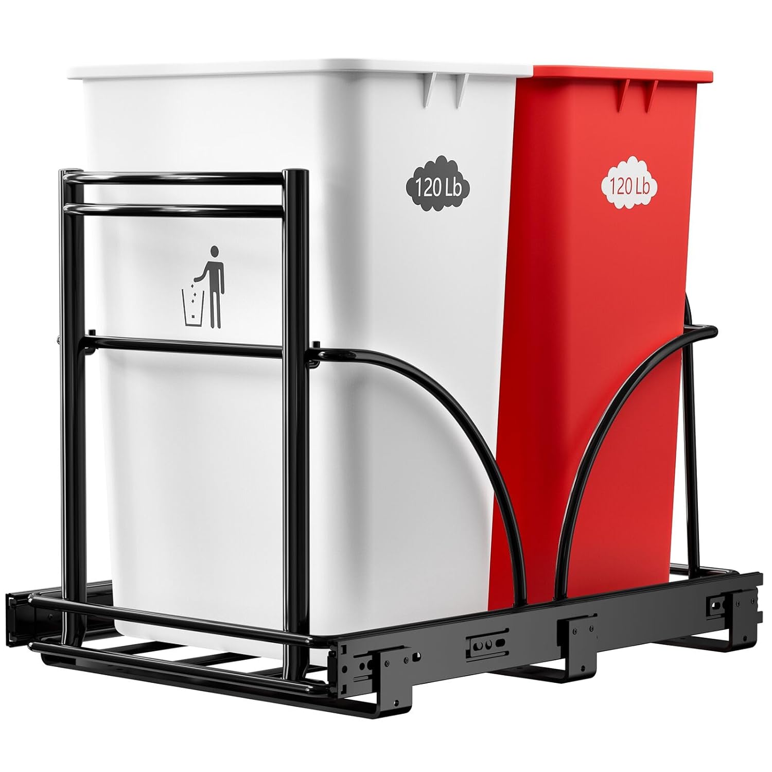 AMENER Dual Under Sink Trash Can Heavy Duty Pull Out Trash Can Under Cabinet, Fits 2x35Qt (7-9 Gal) Commercial Trash Cans Cabinet Trash Bin Pull Out Kit Requires ≥ 22''Dx 16''Wx 17''H, No Can (Black)