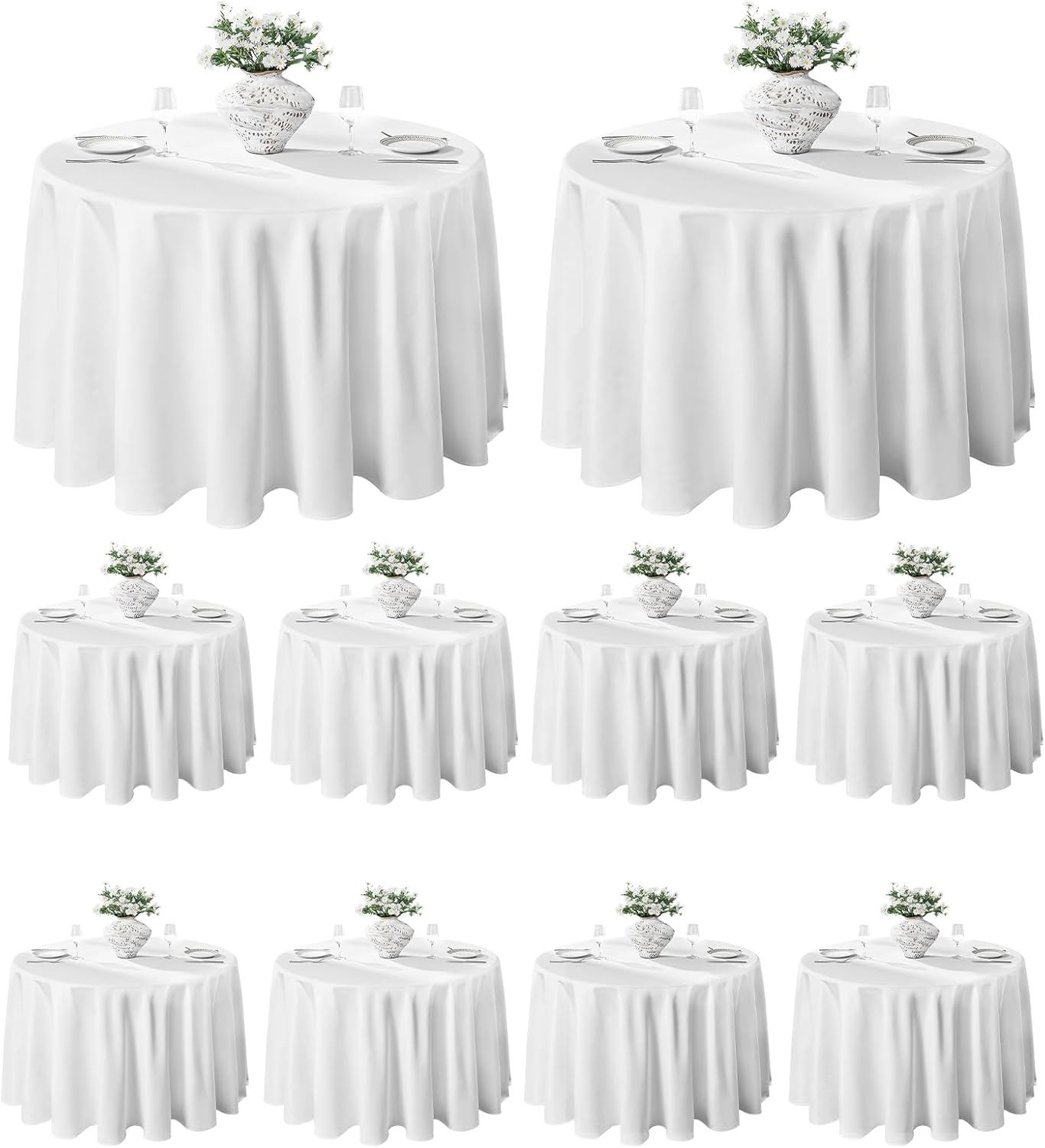 VidaFete Round Tablecloth 132inch 10pack Polyester Table Cloth, Stain Wrinkle Resistant Polyester Dining Table Cover for Kitchen Dinning Party Wedding Rectangular Tabletop Buffet Decoration(White)