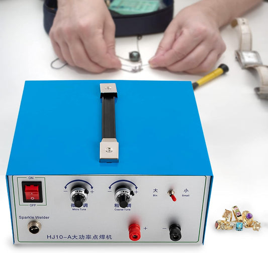 100A Jewelry Spot Welder, 110V 500W Pulse Sparkle Spot Welder Welding Machine Portable Permanent Jewelry Welder with Handle Tool for Gold Silver Platinum Steel Jewelry Dentures (Blue)