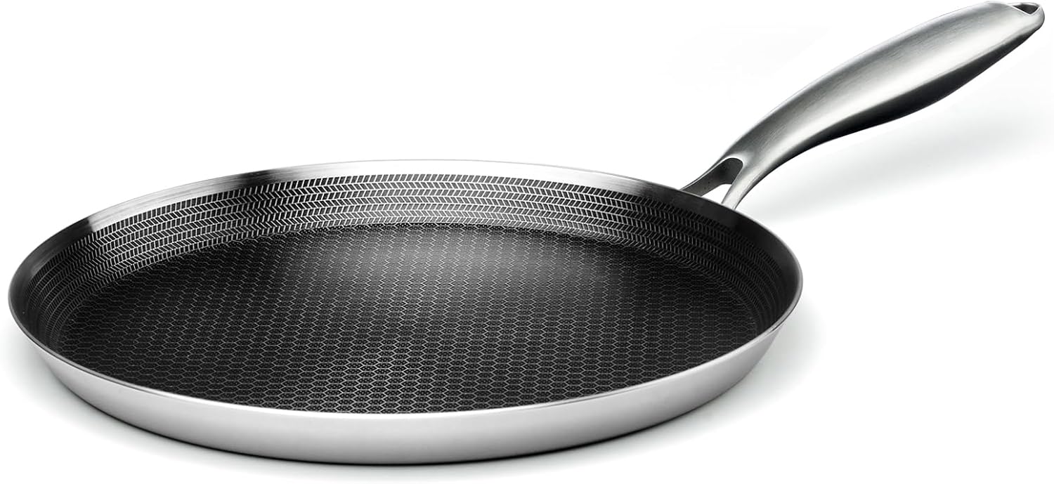 Innerwell Stainless Steel Crepe Pan - 11inch Nonstick Crepe Pan, Stainless Steel Honeycomb Coating Pancake Pan, Non Stick Flat Skillet Tawa Dosa Tortilla Griddle Pan, Induction Compatible, PFOA Free