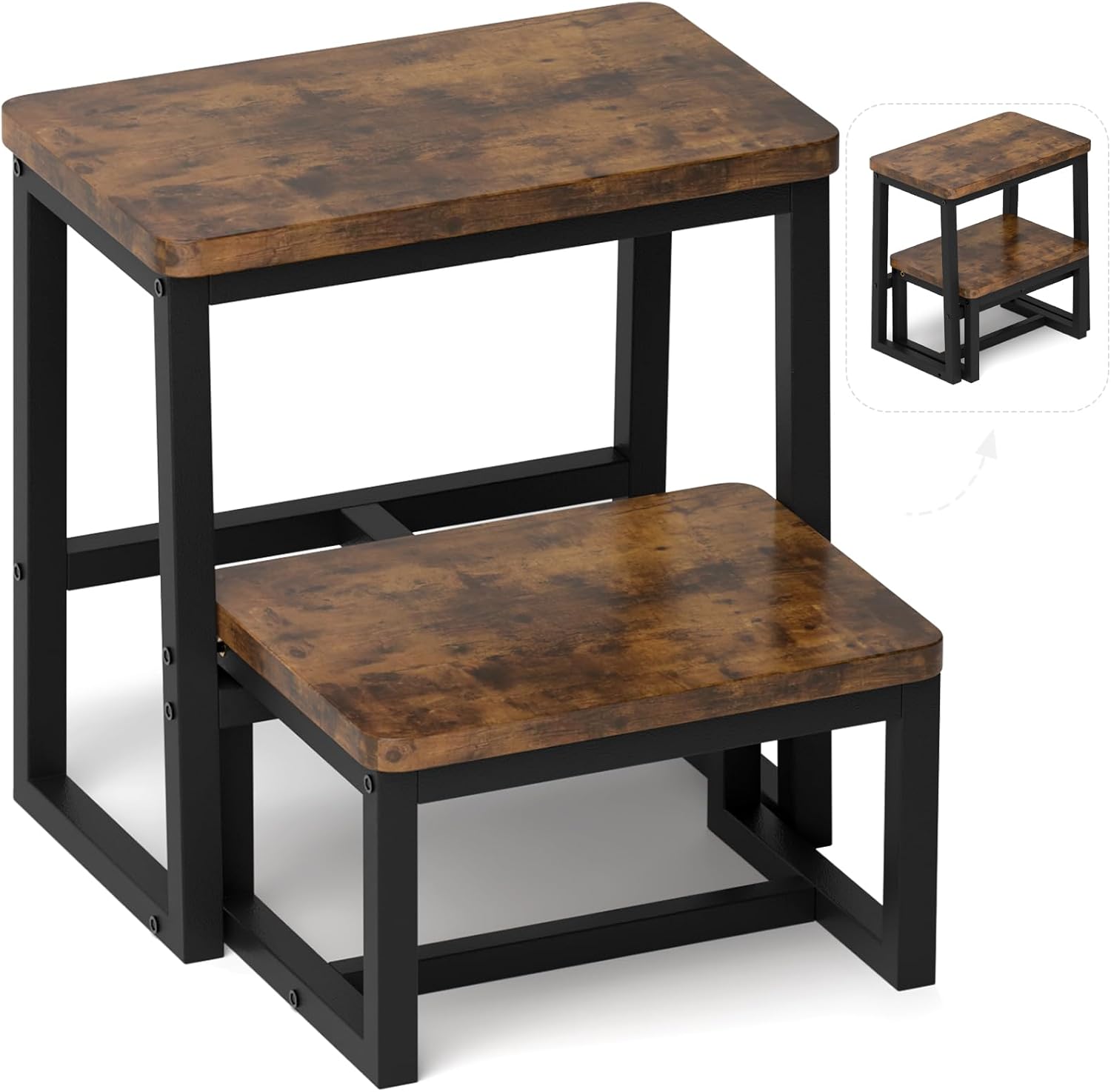 iTsst Step Stool for Adults & Kids,Holds up to 500Lb,3 in1 Heavy Duty Sturdy Wooden 2 Stepstool for Kichen\/Bathroom\/High beds, Metal Frame, Non-Slip Pads